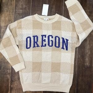 Stitch & Pine Oregon Cream and Blue Plaid Sweater Oregon Ducks